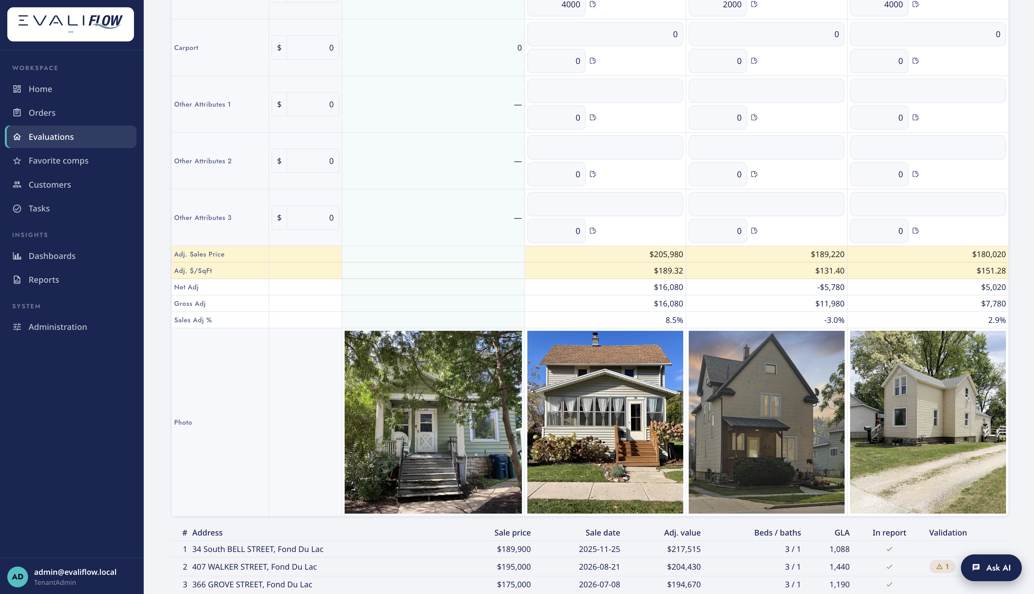 EvaliFLOW Web — Comparables Grid with Photos