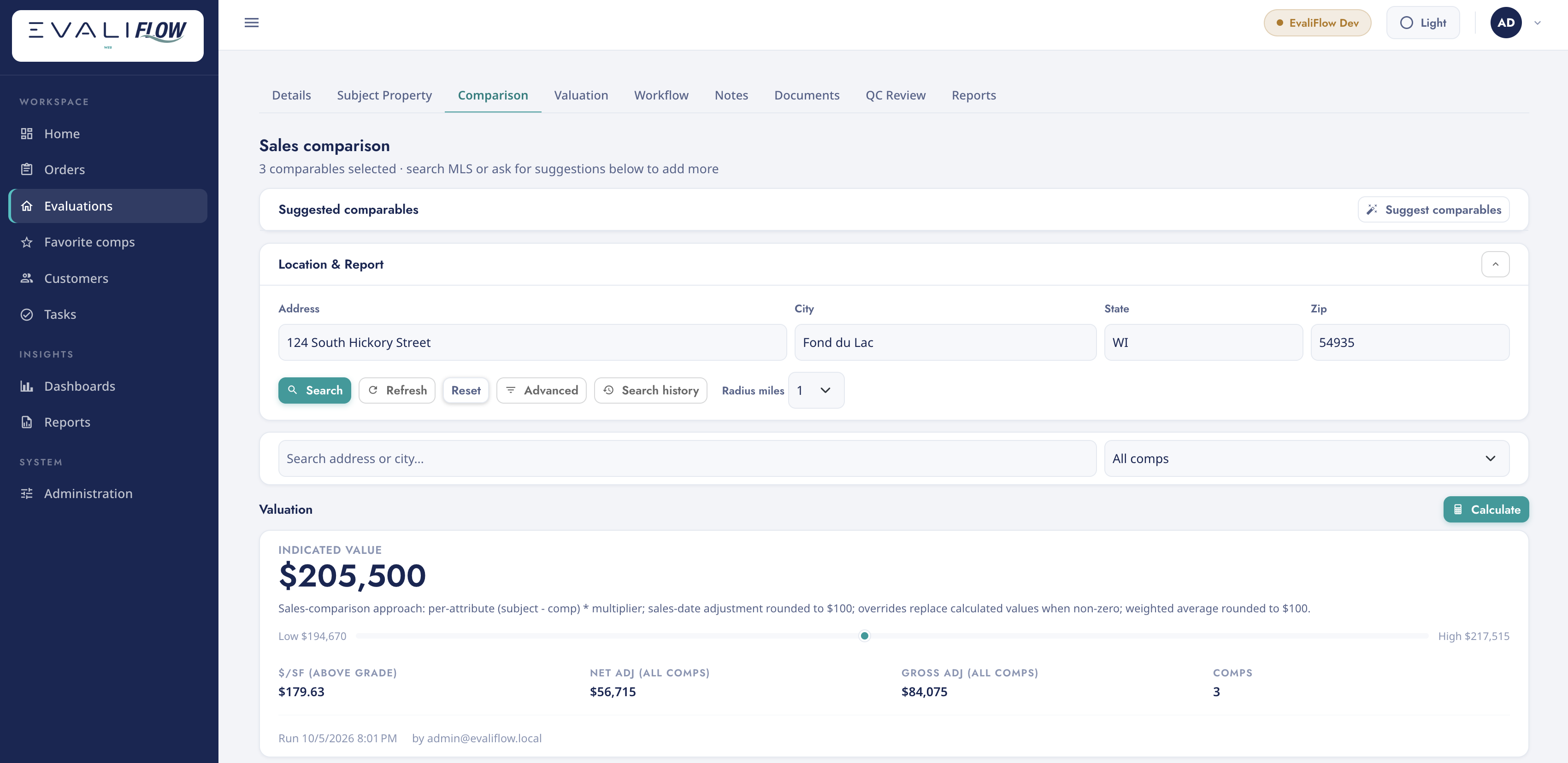 EvaliFLOW Web — Sales Comparison & Valuation